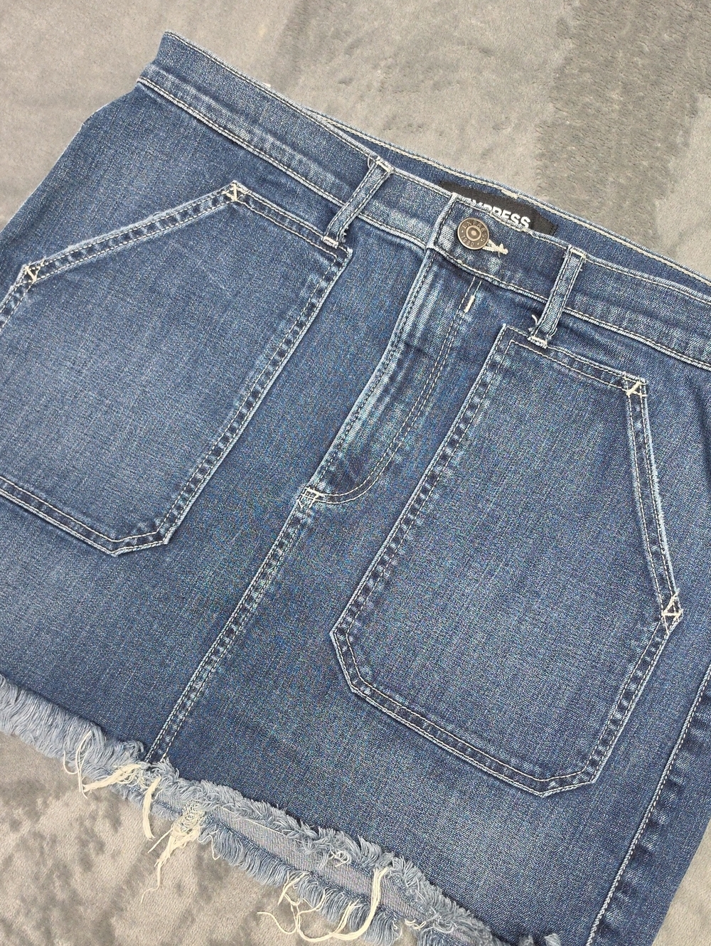 Express Blue Denim Mini Skirt with Patch Pockets